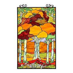 Beautiful Orange Stained Glass Landscape Window Panel Suncatcher 20x33in