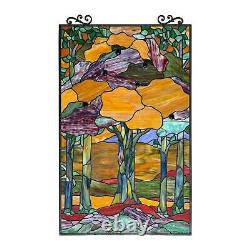 Beautiful Orange Stained Glass Landscape Window Panel Suncatcher 20x33in