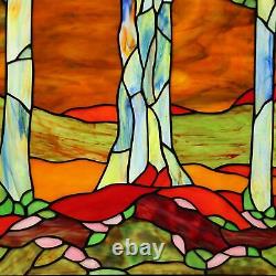 Beautiful Orange Stained Glass Landscape Window Panel Suncatcher 20x33in