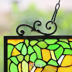 Beautiful Orange Stained Glass Landscape Window Panel Suncatcher 20x33in