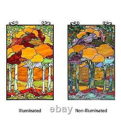 Beautiful Orange Stained Glass Landscape Window Panel Suncatcher 20x33in