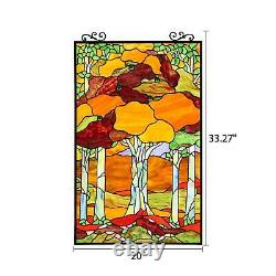 Beautiful Orange Stained Glass Landscape Window Panel Suncatcher 20x33in