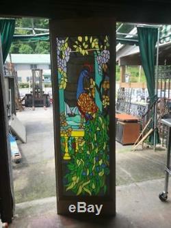 Beautiful Stained Glass Peacock Large Panel In A Wood Frame