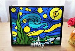 Beautiful Starry Night Van Gogh Stained Glass Contemporary Handmade Window Panel