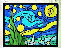 Beautiful Starry Night Van Gogh Stained Glass Contemporary Handmade Window Panel