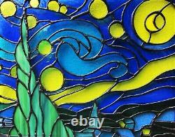 Beautiful Starry Night Van Gogh Stained Glass Contemporary Handmade Window Panel