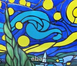 Beautiful Starry Night Van Gogh Stained Glass Contemporary Handmade Window Panel