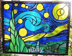 Beautiful Starry Night Van Gogh Stained Glass Contemporary Handmade Window Panel