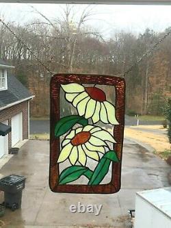 Beautiful Sunflowers in a Stained Glass Window Panel