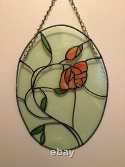 Beautiful handmade Stained Glass Rose wall/window Art Decor 16x11.5 Vintage