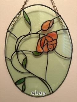 Beautiful handmade Stained Glass Rose wall/window Art Decor 16x11.5 Vintage