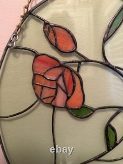Beautiful handmade Stained Glass Rose wall/window Art Decor 16x11.5 Vintage