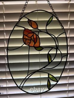 Beautiful handmade Stained Glass Rose wall/window Art Decor 16x11.5 Vintage