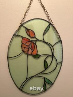 Beautiful handmade Stained Glass Rose wall/window Art Decor 16x11.5 Vintage