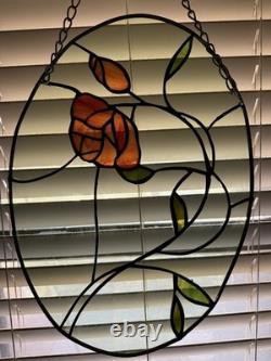 Beautiful handmade Stained Glass Rose wall/window Art Decor 16x11.5 Vintage