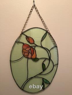 Beautiful handmade Stained Glass Rose wall/window Art Decor 16x11.5 Vintage