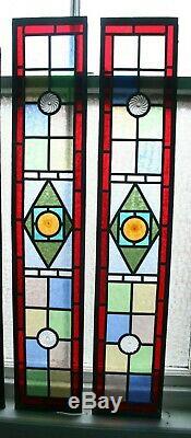 Beautiful pair of victorian design stained glass panel with amber rondels