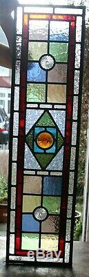 Beautiful pair of victorian design stained glass panel with amber rondels