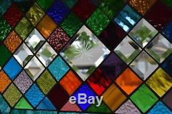 Bevel and Color Stained Glass Window Panel Cheers