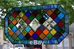 Bevel and Color Stained Glass Window Panel Cheers
