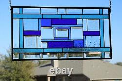 Beveled Blue Brilliance Stained Glass Panel 23 1/2 x 12 3/8 Window Hanging