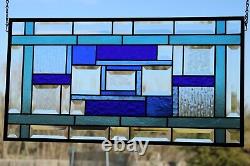 Beveled Blue Brilliance Stained Glass Panel 23 1/2 x 12 3/8 Window Hanging