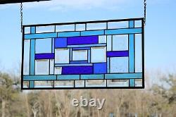 Beveled Blue Brilliance Stained Glass Panel 23 1/2 x 12 3/8 Window Hanging