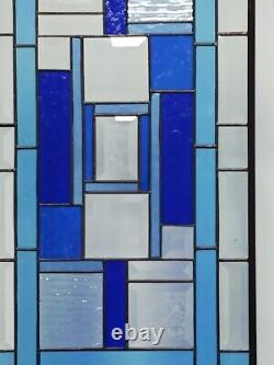 Beveled Blue Brilliance Stained Glass Panel 23 1/2 x 12 3/8 Window Hanging