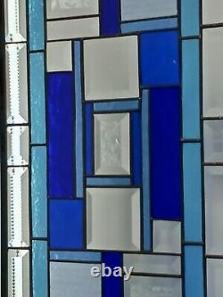 Beveled Blue Brilliance Stained Glass Panel 23 1/2 x 12 3/8 Window Hanging