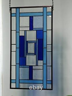 Beveled Blue Brilliance Stained Glass Panel 23 1/2 x 12 3/8 Window Hanging