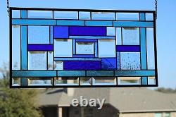 Beveled Blue Brilliance Stained Glass Panel 23 1/2 x 12 3/8 Window Hanging