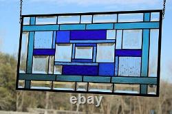 Beveled Blue Brilliance Stained Glass Panel 23 1/2 x 12 3/8 Window Hanging