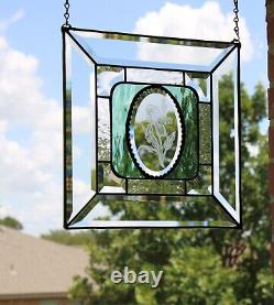 Beveled Carved Iris- Stained Glass Panel 11.5 x 11.5 HMD-US