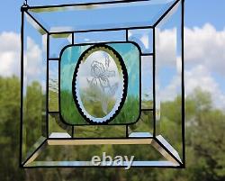 Beveled Carved Iris- Stained Glass Panel 11.5 x 11.5 HMD-US