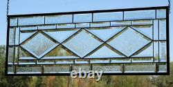 Beveled Diamond Clear Stained Glass Transom Window Panel 32 3/4 x 12 3/4 H
