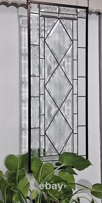 Beveled Diamond Clear Stained Glass Transom Window Panel 32 3/4 x 12 3/4 H