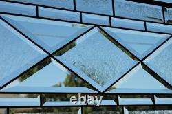 Beveled Diamond Clear Stained Glass Transom Window Panel 32 3/4 x 12 3/4 H