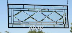 Beveled Diamond Clear Stained Glass Transom Window Panel 32 3/4 x 12 3/4 H