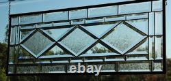 Beveled Diamond Clear Stained Glass Transom Window Panel 32 3/4 x 12 3/4 H