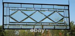 Beveled Diamond Clear Stained Glass Transom Window Panel 32 3/4 x 12 3/4 H