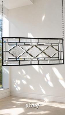 Beveled Diamond Clear Stained Glass Transom Window Panel 32 3/4 x 12 3/4 H