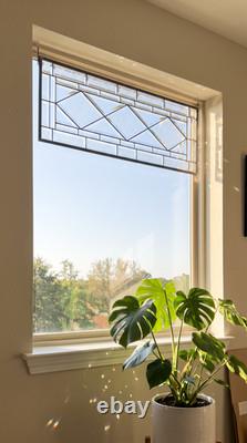 Beveled Diamond Clear Stained Glass Transom Window Panel 32 3/4 x 12 3/4 H