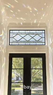 Beveled Diamond Clear Stained Glass Transom Window Panel 32 3/4 x 12 3/4 H