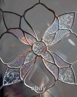 Beveled Flower Iridiscent Tiffany Style Stained Glass Window 21x12