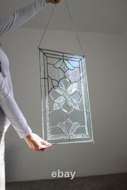 Beveled Flower Iridiscent Tiffany Style Stained Glass Window 21x12