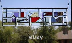 Beveled Iridized Modern Stained Glass Panel 36.5x10.5