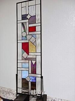 Beveled Iridized Modern Stained Glass Panel 36.5x10.5