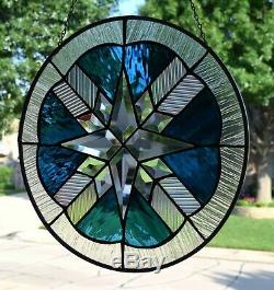 Beveled Mission Star Stained Glass Window Panel