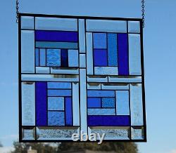 Beveled Stained Glass Panel -17 1/2x 17 1/4 HMD-US Window Hanging BLUE'S