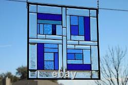 Beveled Stained Glass Panel -17 1/2x 17 1/4 HMD-US Window Hanging BLUE'S